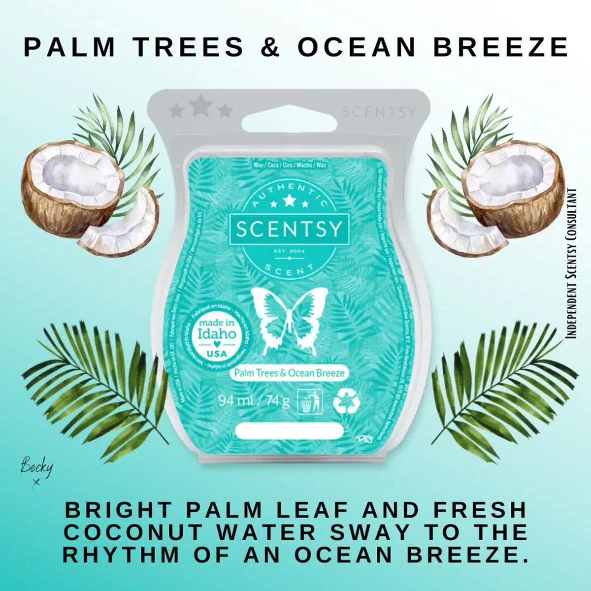 Bibi's Scentsy - Duft des Monats Mai - Palm Trees & Ocean Breeze 🌴 🥥🌺  Für das Urlaubsfeeling zu Hause ☺️😍 #Scentsy #Ochsenfurt #DuftdesMonats  #PalmTrees #OceanBreeze
