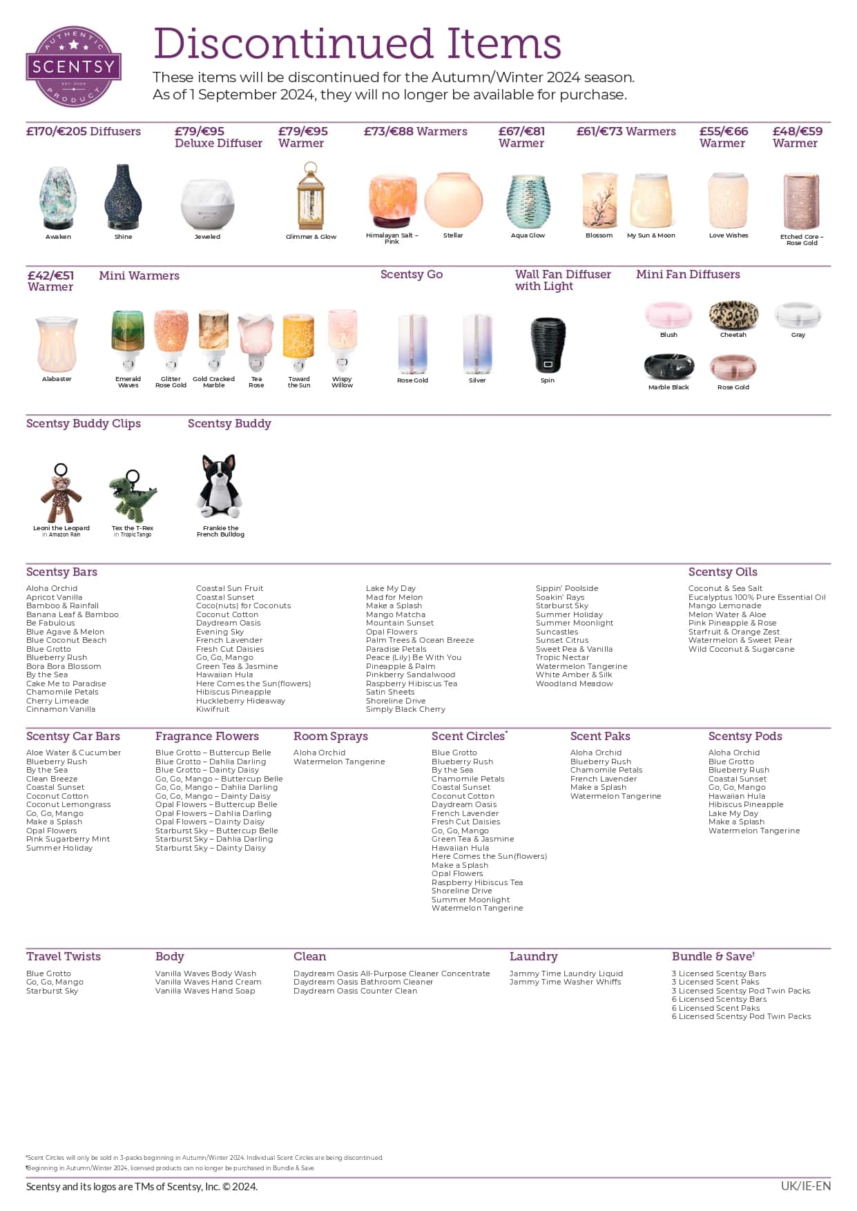 Scentsy Discontinued List - For autumn Winter 2024