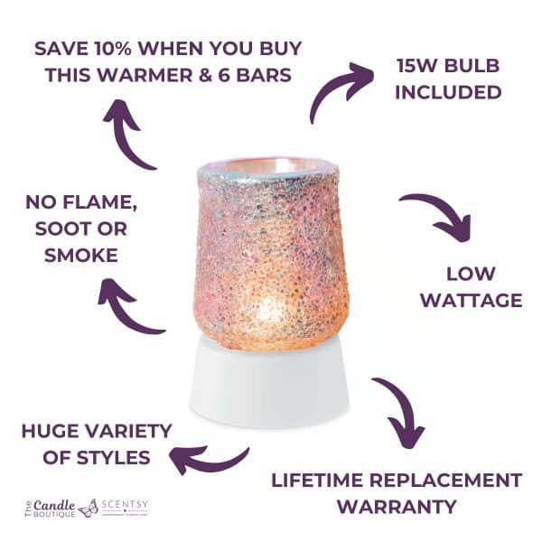 Glittered in Pink Scentsy Warmer with Tabletop Base Features & Benefits